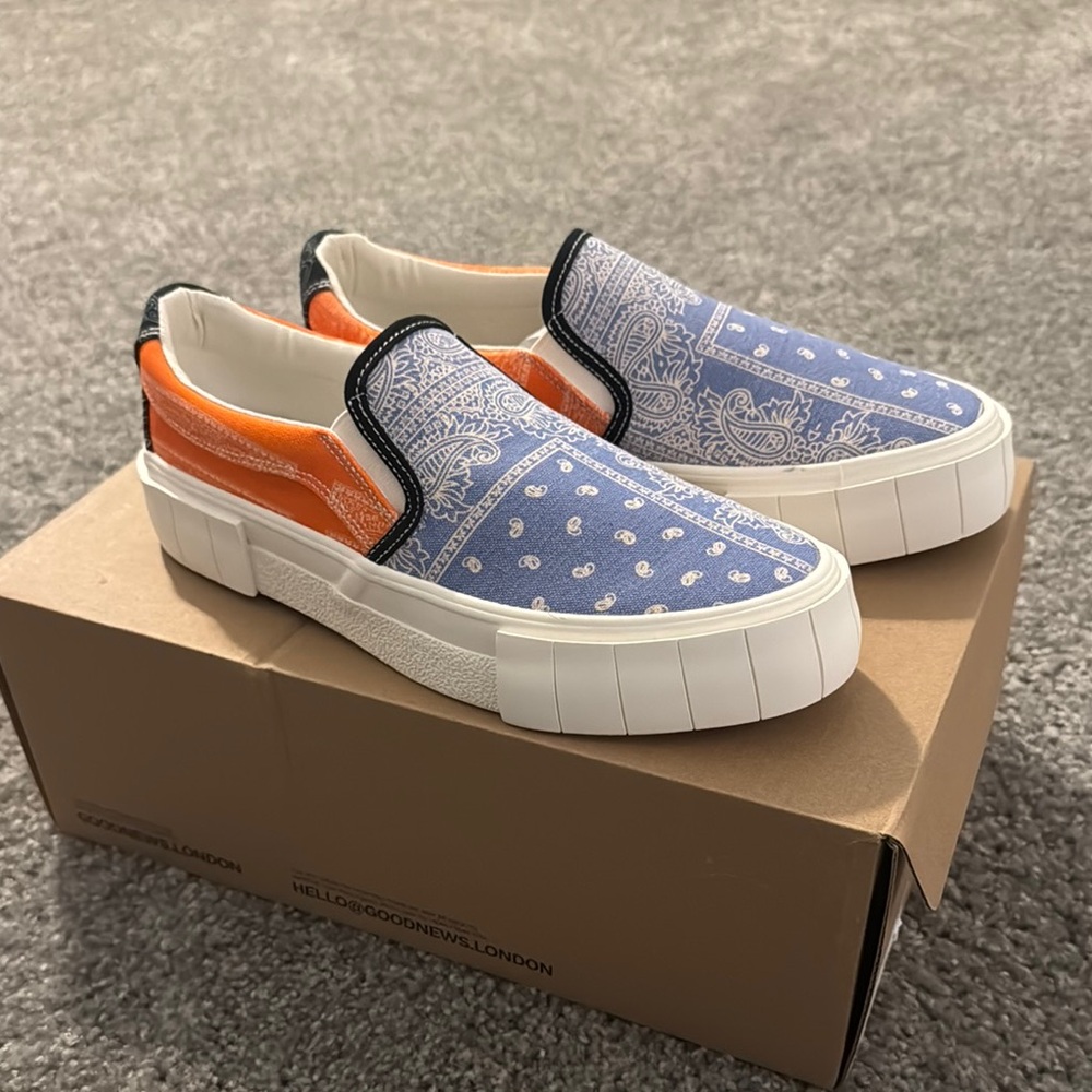 Good News Blue and Orange Slip-On Sneakers